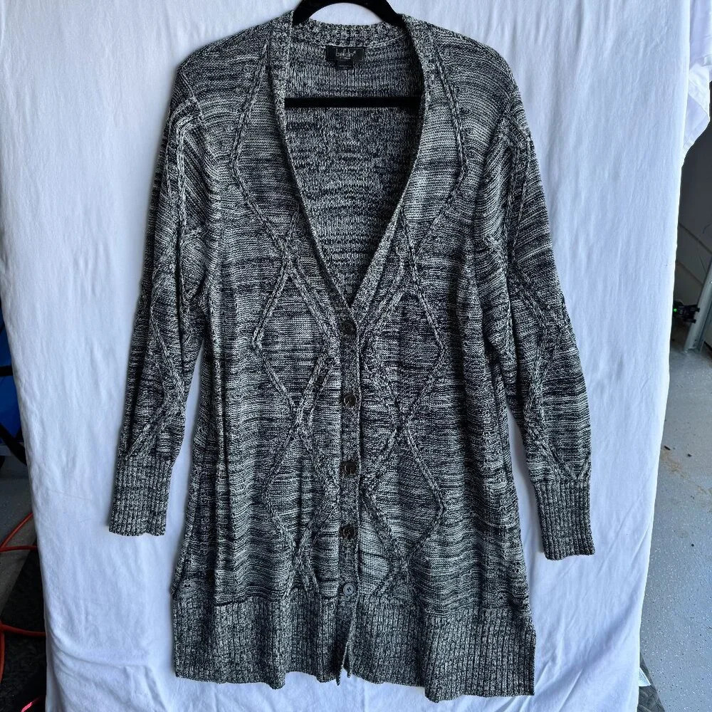 Gray Cable Knit Button-Up Cardigan Longline, Cozy & Stylish, Size 2X